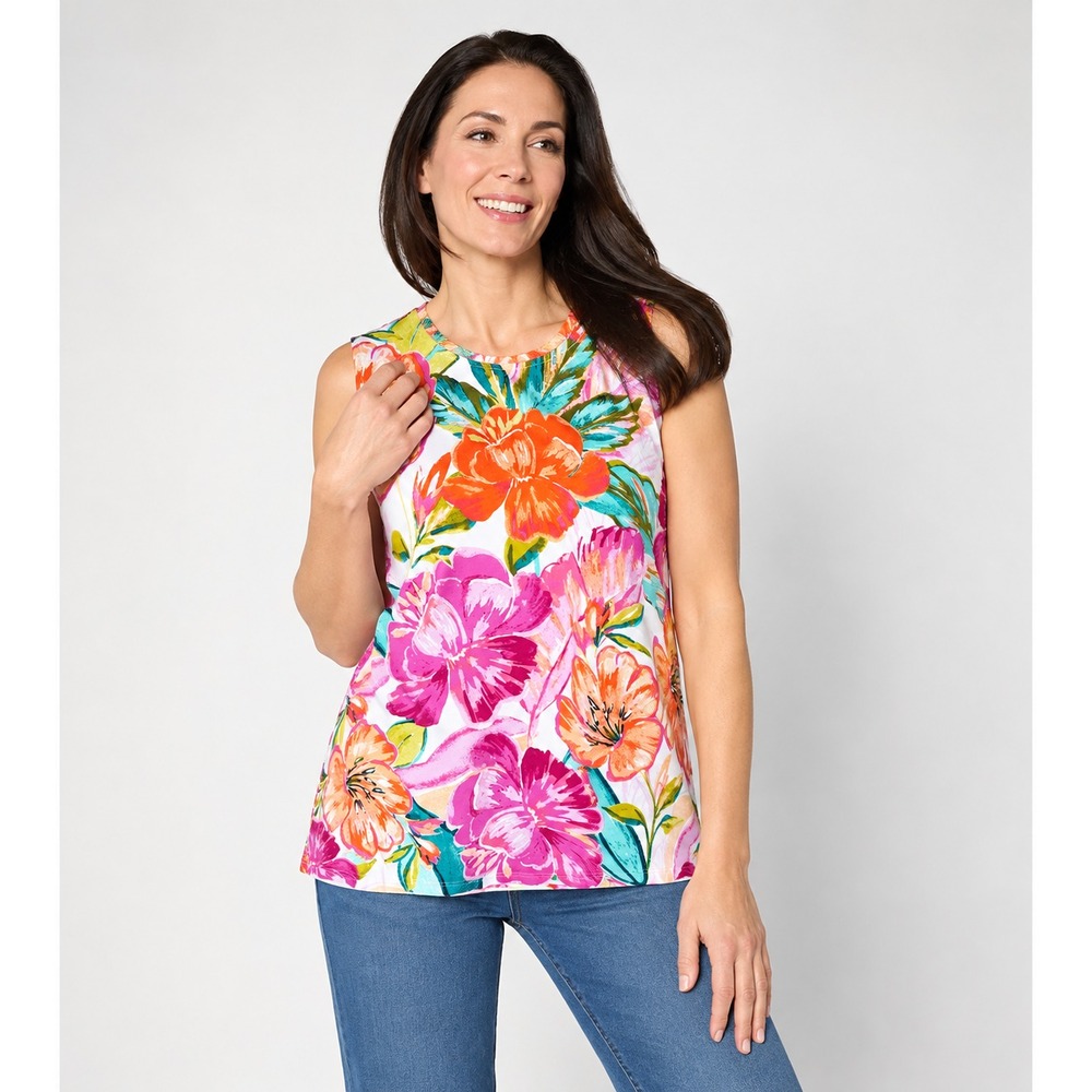 Denim & Co Beach Jersey Printed Tank Floral Small